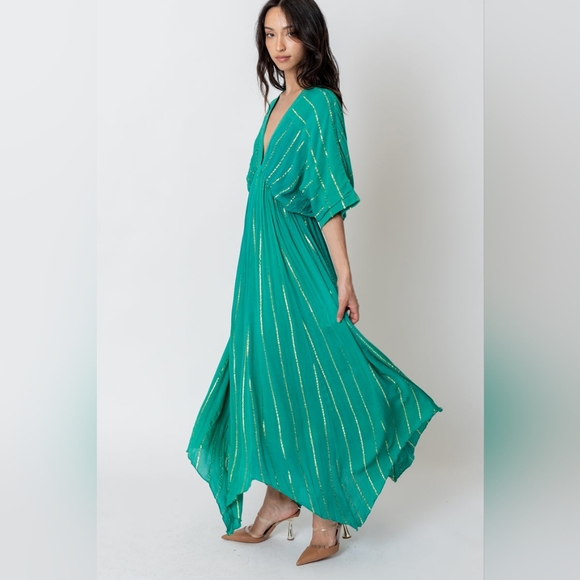 NWT  EN CREME Sabrina Lurex Maxi Dress - Picture 2 of 9